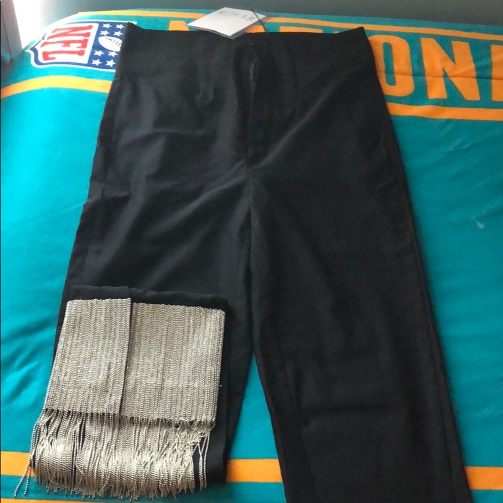 Black high waisted pants with bling & chain tassel